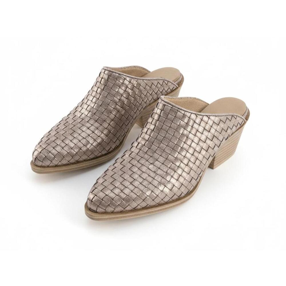 Corkys Woven Gold Metallic Slip-On Block Heel Mules Size 6